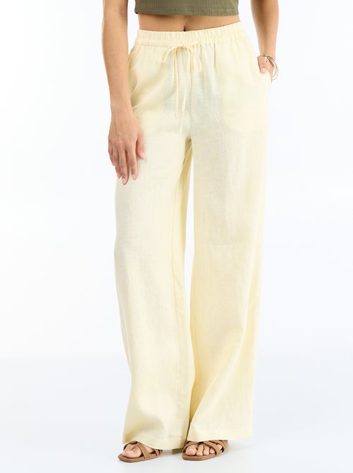 Pantalon uni en lin coupe large - Kiabi