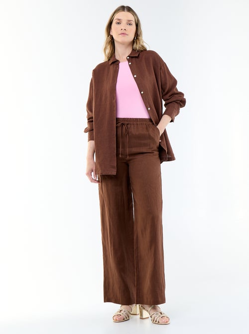 Pantalon uni en lin coupe large - Kiabi