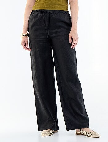 Pantalon uni en lin coupe large
