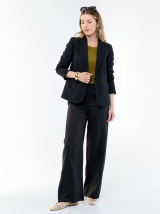 Pantalon uni en lin coupe large