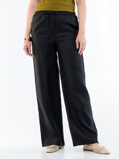 Pantalon uni en lin coupe large - Kiabi