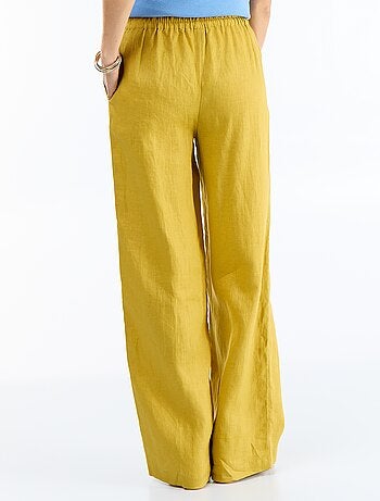 Pantalon uni en lin coupe large