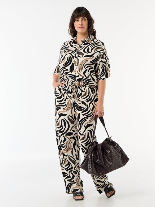 Pantalon uni en lin mélangé - Kiabi