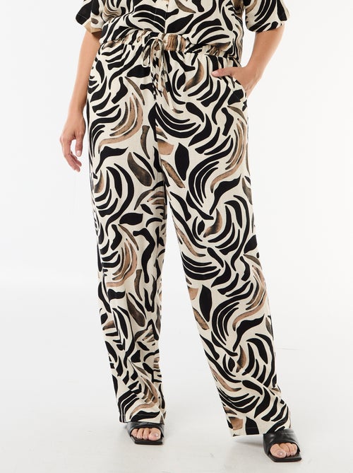 Pantalon uni en lin mélangé - Kiabi