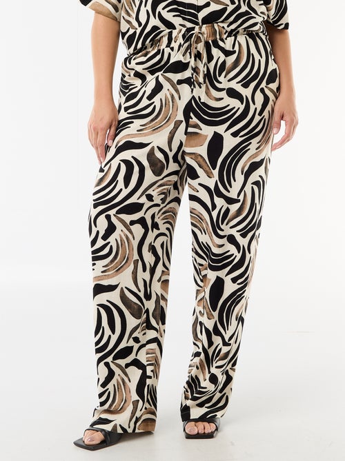 Pantalon uni en lin mélangé - Kiabi