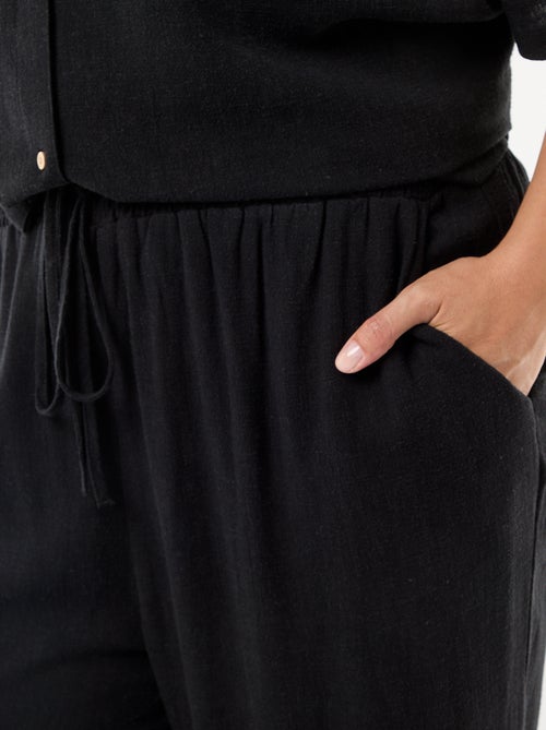 Pantalon uni en lin mélangé - Kiabi