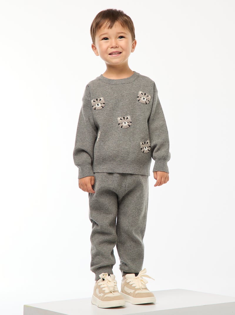Pantalon uni en maille chaussettes pièces Gris Bébé