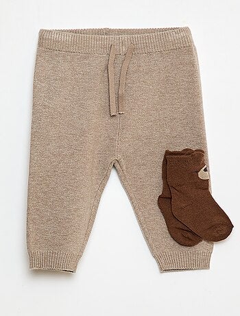 Pantalon uni en maille + chaussettes - 2 pièces
