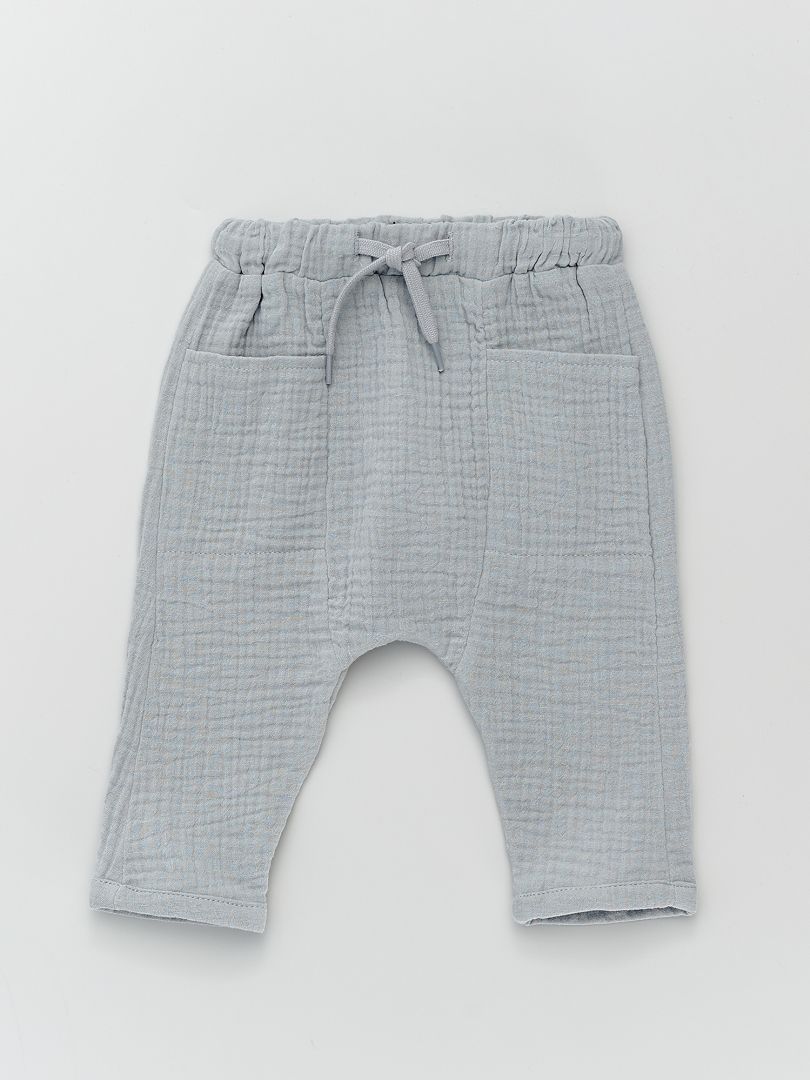 Pantalon uni en maille gaufrée bleu gris - Kiabi