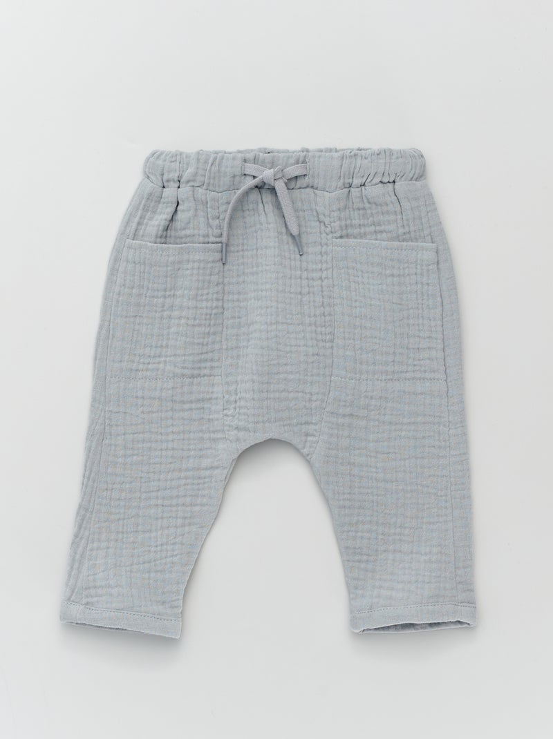 Pantalon uni en maille gaufrée bleu gris - Kiabi