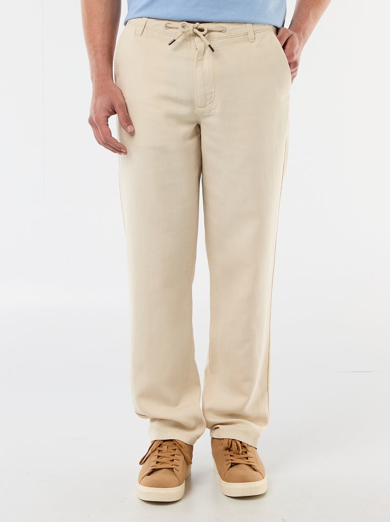 Pantalon uni en matière légère et douce Beige - Kiabi