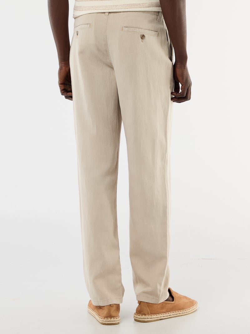 Pantalon uni en matière légère et douce Beige - Kiabi
