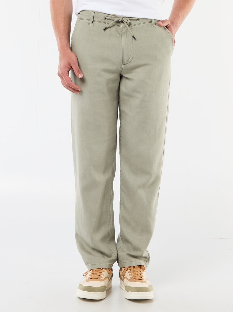 Pantalon uni en matière légère et douce Vert - Kiabi