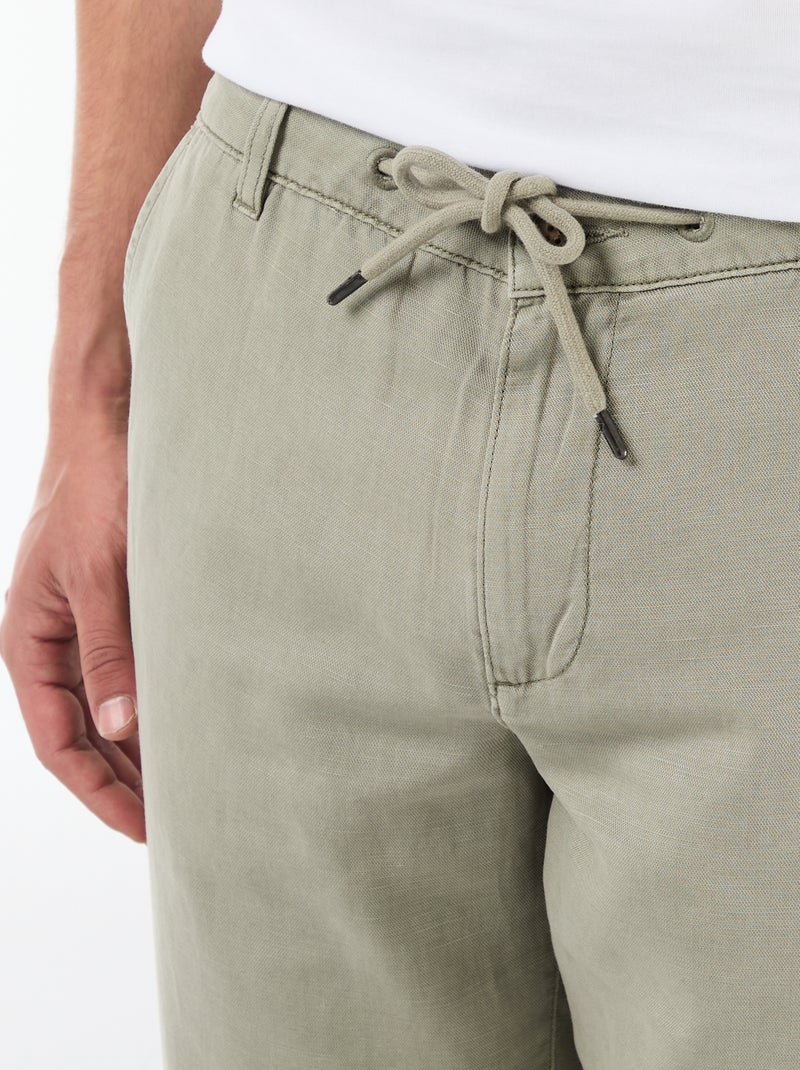 Pantalon uni en matière légère et douce Vert - Kiabi