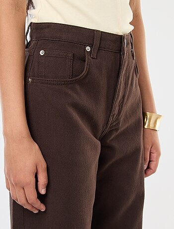 Pantalon uni en twill à taille haute