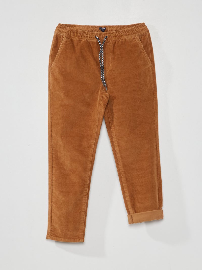 Pantalon uni en velours Beige - Kiabi