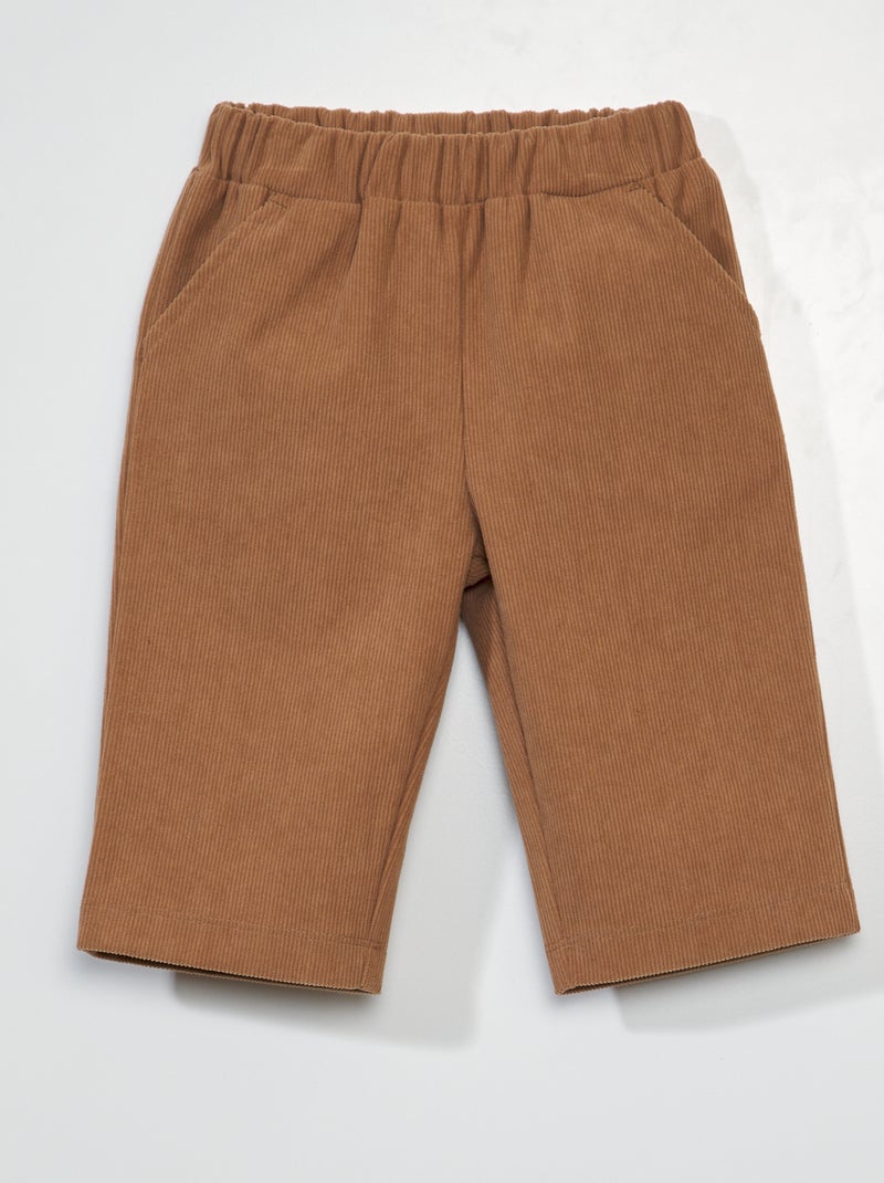 Pantalon uni en velours côtelé Marron - Kiabi