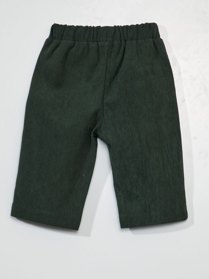 Pantalon uni en velours côtelé Vert - Kiabi