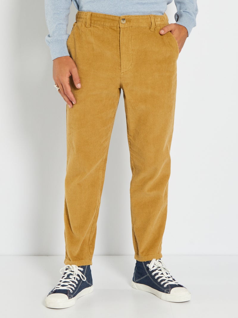 Pantalon uni en velours Marron - Kiabi