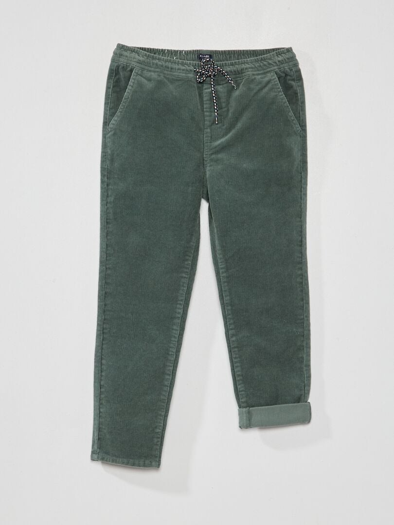Pantalon uni en velours Vert - Kiabi