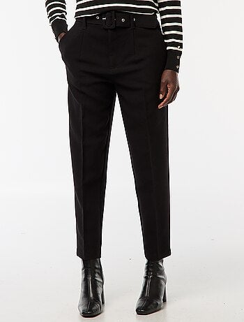 Pantalon uni femme en toile à taille standard