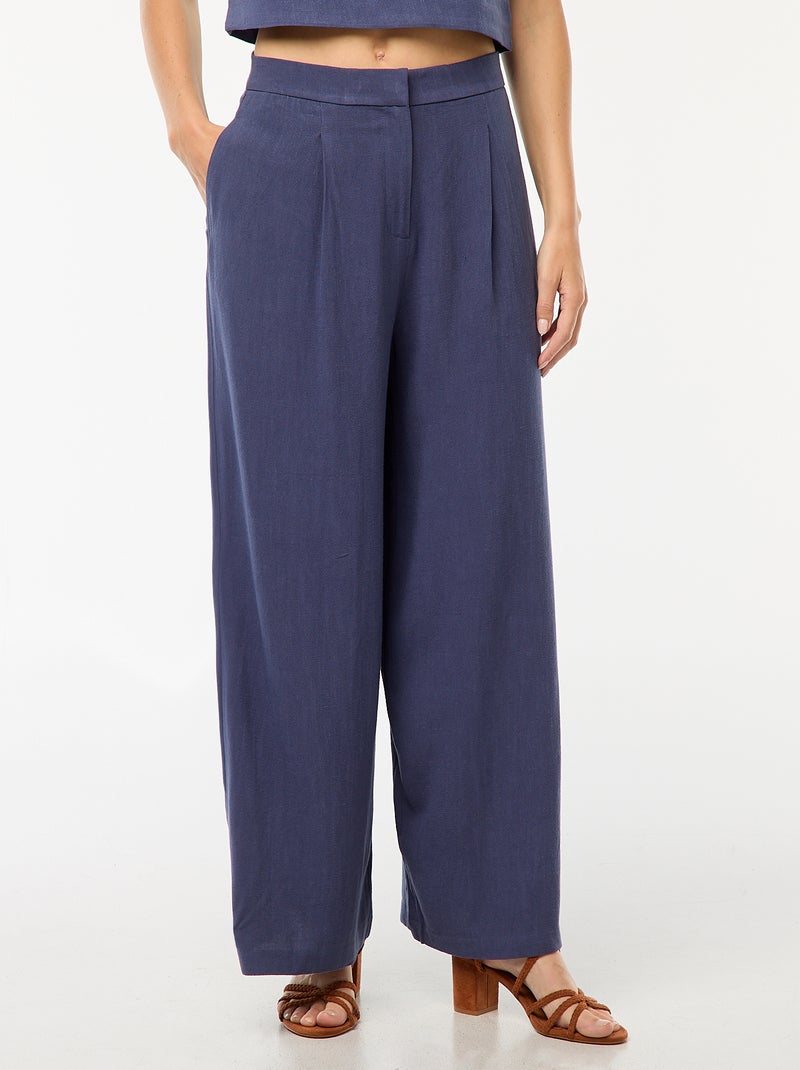 Pantalon uni jambes larges Bleu - Kiabi