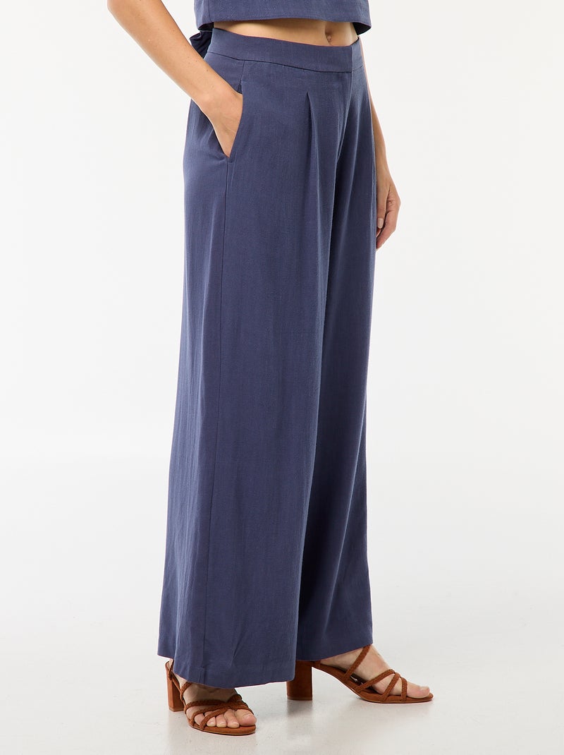 Pantalon uni jambes larges Bleu - Kiabi