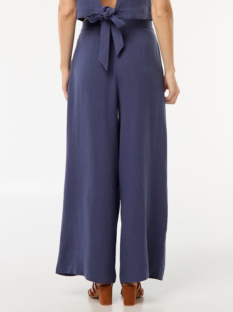 Pantalon uni jambes larges Bleu - Kiabi