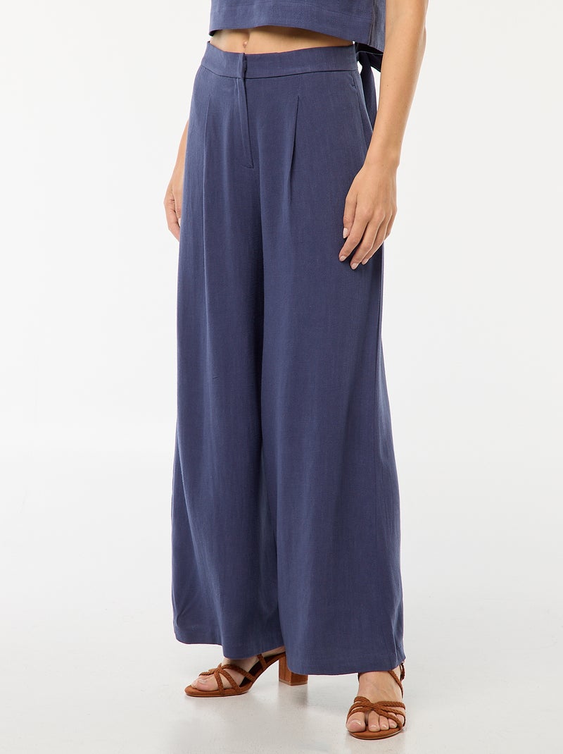 Pantalon uni jambes larges Bleu - Kiabi