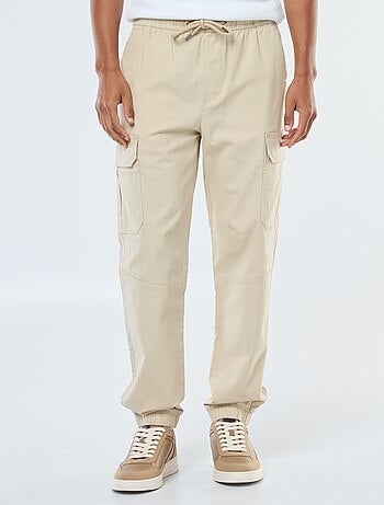 Pantalon uni multipoches avec taille élastiquée