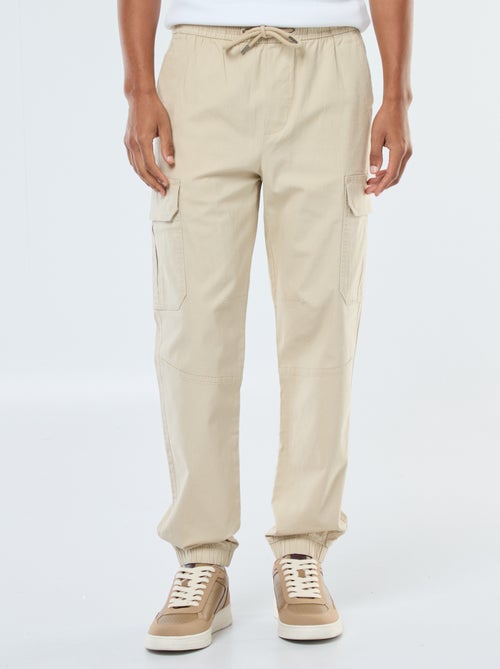 Pantalon uni multipoches avec taille élastiquée - Kiabi