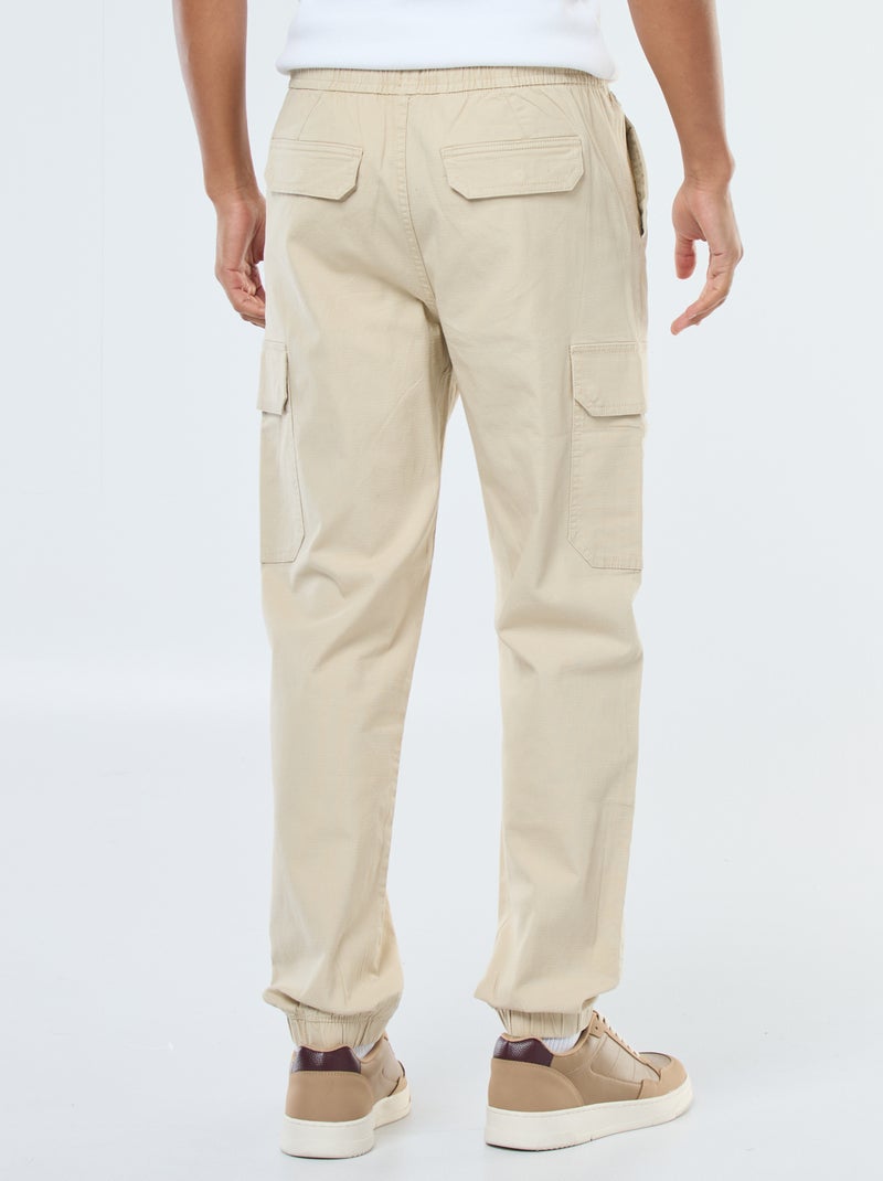 Pantalon uni multipoches avec taille élastiquée Beige - Kiabi