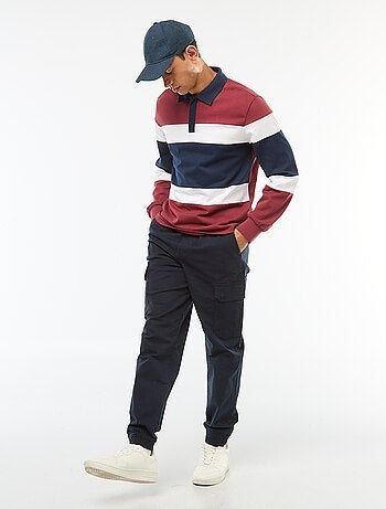 Pantalon uni multipoches avec taille élastiquée