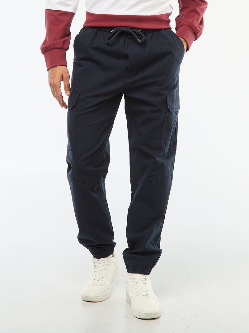 Pantalon uni multipoches avec taille élastiquée Bleu - Kiabi