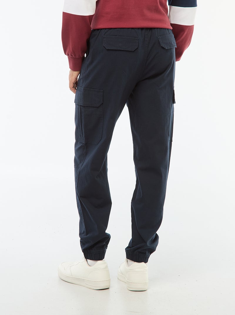 Pantalon uni multipoches avec taille élastiquée Bleu - Kiabi