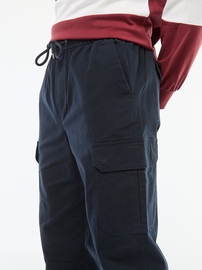 Pantalon uni multipoches avec taille élastiquée Bleu - Kiabi