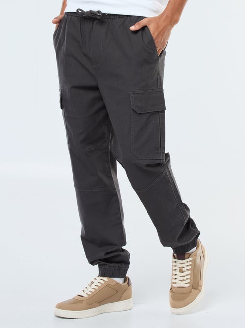 Pantalon uni multipoches avec taille élastiquée - Kiabi