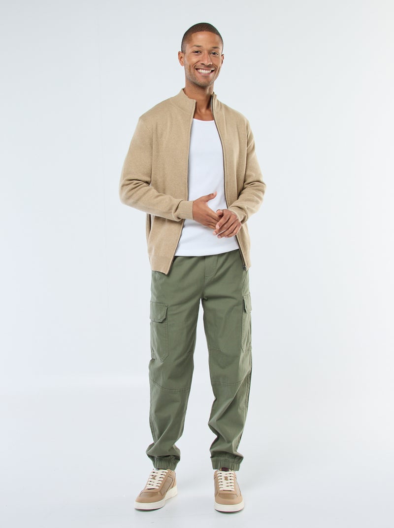 Pantalon uni multipoches avec taille élastiquée Vert - Kiabi