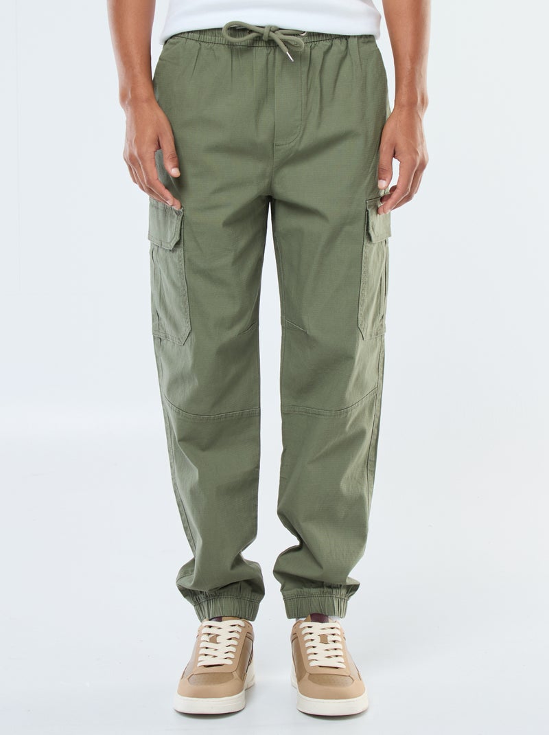 Pantalon uni multipoches avec taille élastiquée Vert - Kiabi
