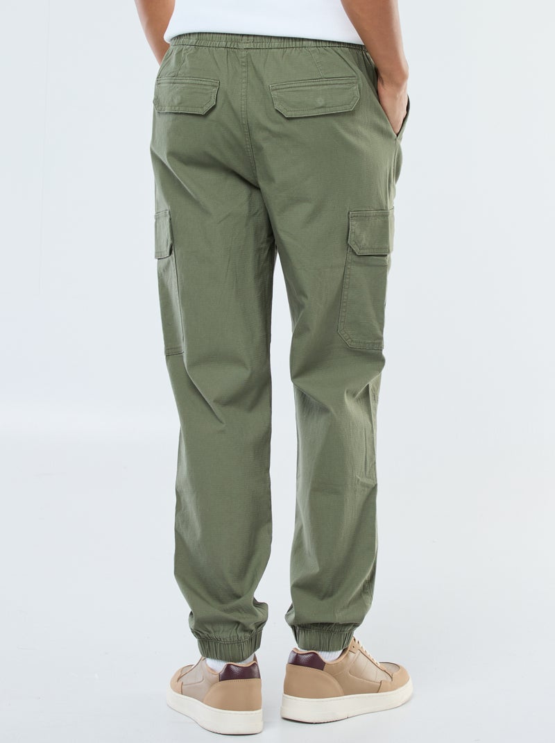 Pantalon uni multipoches avec taille élastiquée Vert - Kiabi