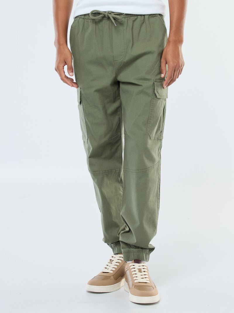 Pantalon uni multipoches avec taille élastiquée Vert - Kiabi