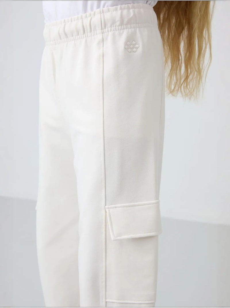 Pantalon unisexe jeune en mélange de coton tommy Blanc cassé - Kiabi