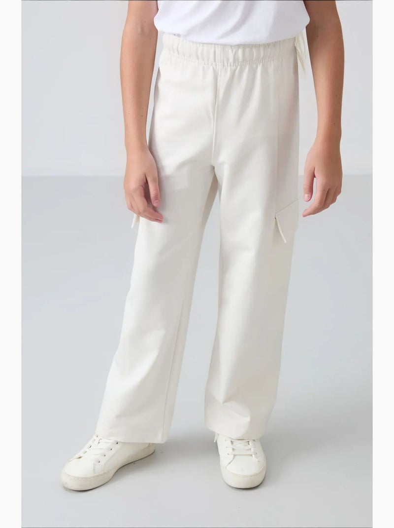 Pantalon unisexe jeune en mélange de coton tommy Blanc cassé - Kiabi
