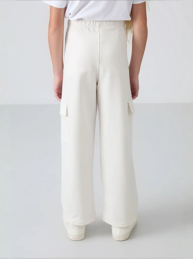 Pantalon unisexe jeune en mélange de coton tommy Blanc cassé - Kiabi