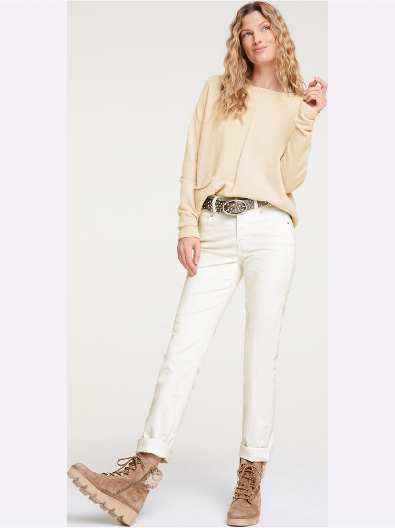 Pantalon velours - taille courte - helline Blanc cassé - Kiabi