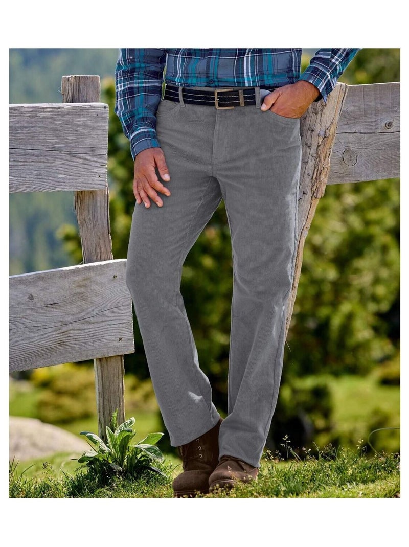 Pantalon Velours 5 Poches Stretch  - ATLAS FOR MEN Gris - Kiabi