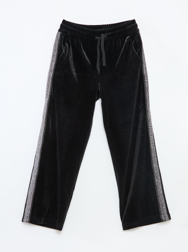Pantalon velours à bandes pailletées Noir - Kiabi