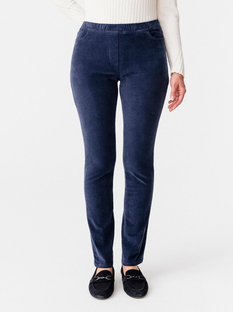 Pantalon velours à ceinture élastiquée - Damart Bleu marine - Kiabi