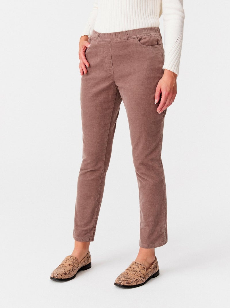 Pantalon velours à ceinture élastiquée - Damart Taupe - Kiabi