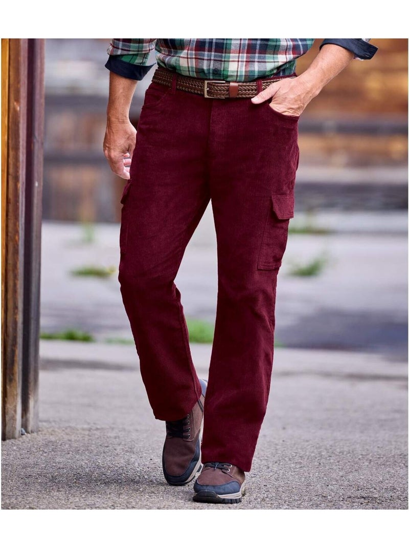 Pantalon Velours Cargo Multipoches   - ATLAS FOR MEN Bordeaux - Kiabi